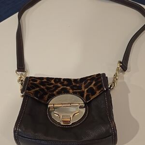 Michael Kors Leopard Print Brown Leather Shoulder Bag